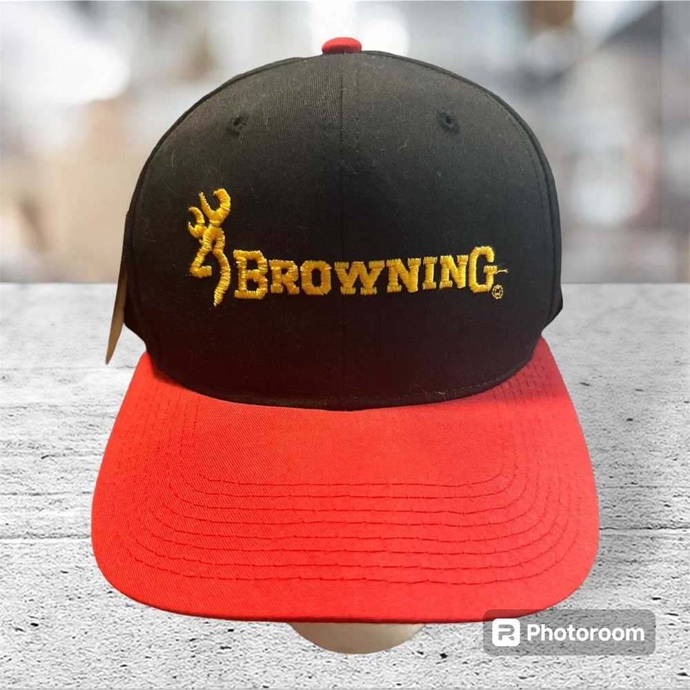 Vintage NWT  Browning Hat Cap Adult Black Red Gold Snapback Hunting Guns 90s